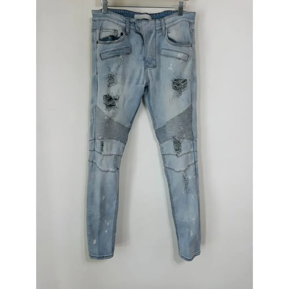KDNK 1141411 Moto Jeans sz 32‎ distressed thrashed Y2K streetwear biker